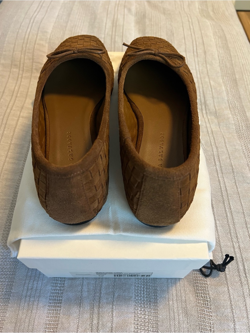 Freda Salvador: Jada Square Toe Ballet Flat - Toffee Woven Suede, size 9 - Picture 4 of 12